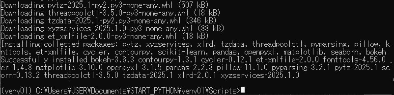 PYTHON pip install 実行完了状態