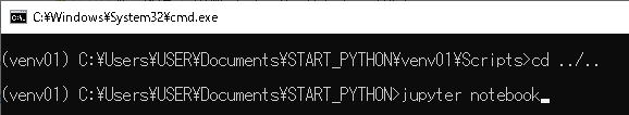 シェルにjupyter notebookと入力