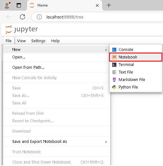 jupyter notebook 新規作成